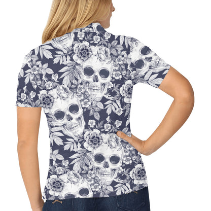 Skull Floral Beautiful Women's Polo Shirt