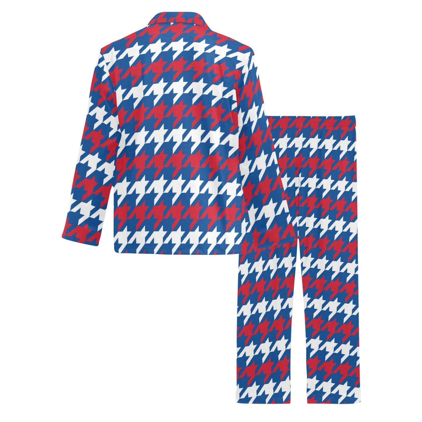 Patriotic Houndstooth Pattern Print Design A02 Men's Long Pajama Set