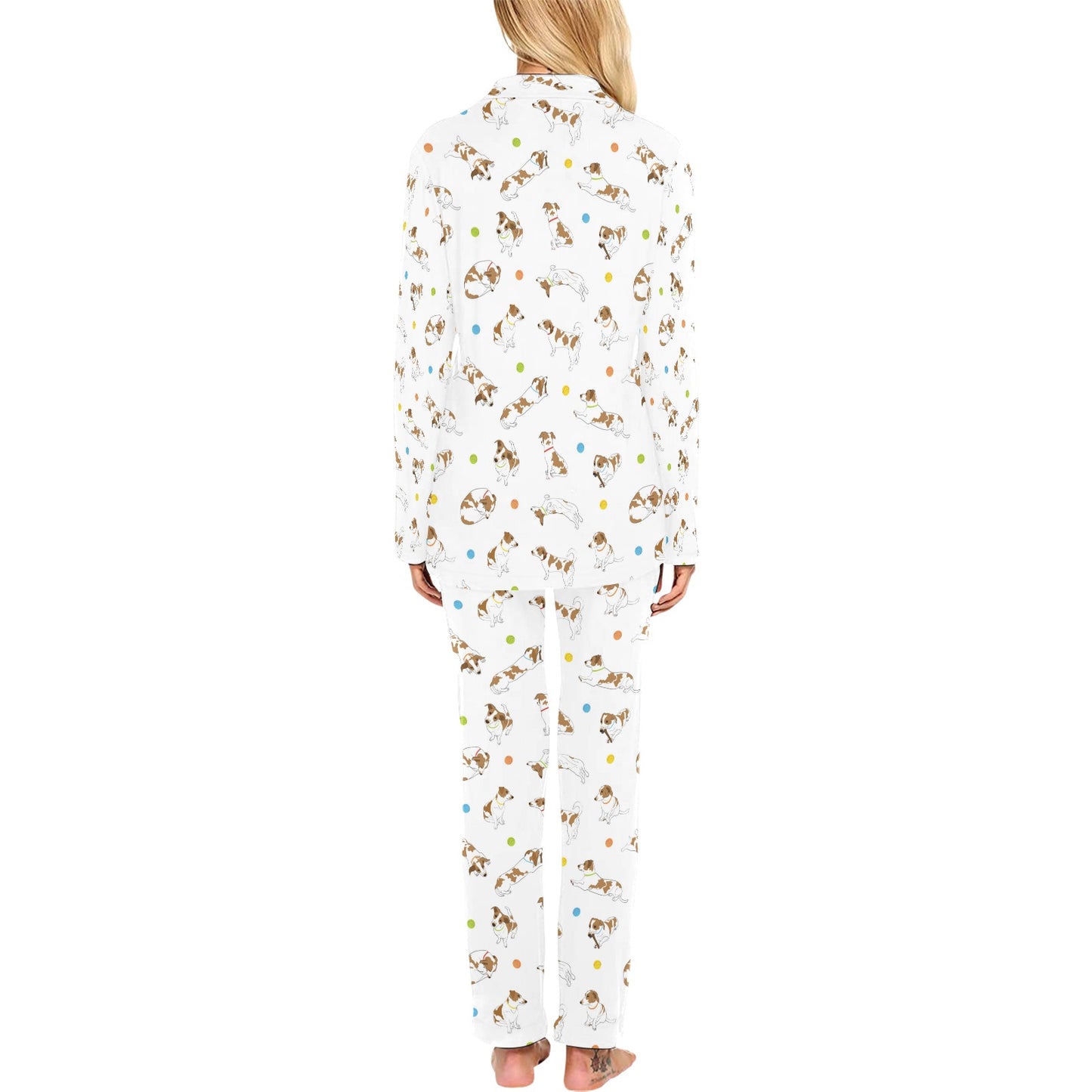 Russell Terriers With Balls Print Design LKS307 Women's Long Pajama Set