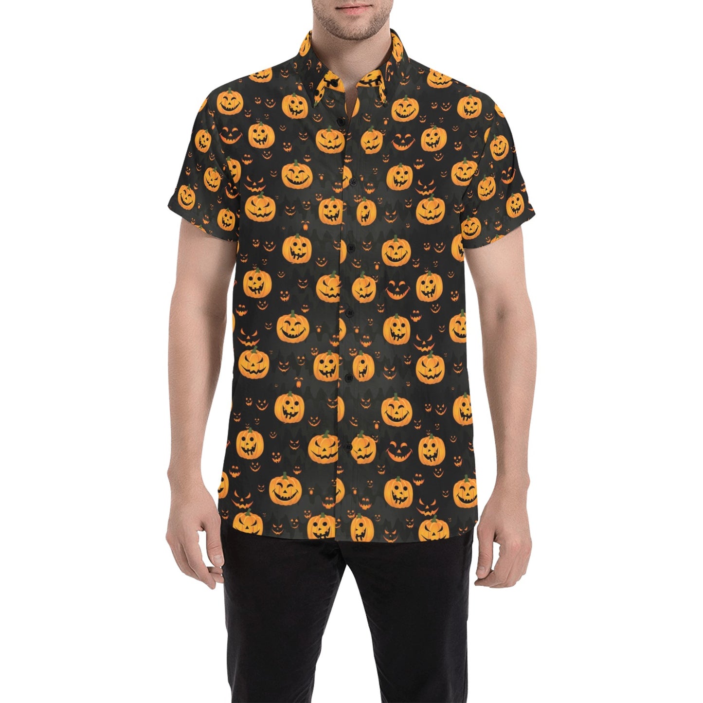Halloween Print Design LKS401 Men Short Sleeve Button Up Shirt