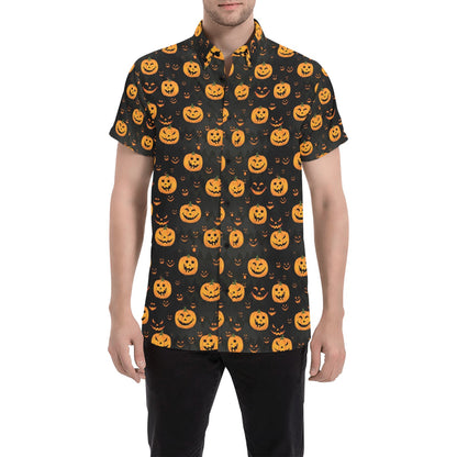 Halloween Print Design LKS401 Men Short Sleeve Button Up Shirt