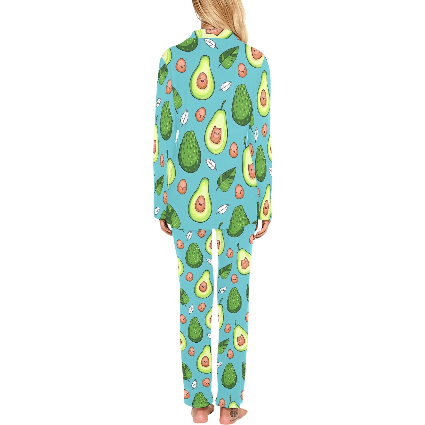 Avocado Pattern Print Design AC05 Women's Long Pajama Set