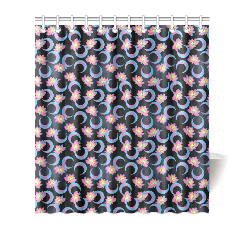 Lotus with Moon Pink Print Themed Shower Curtain