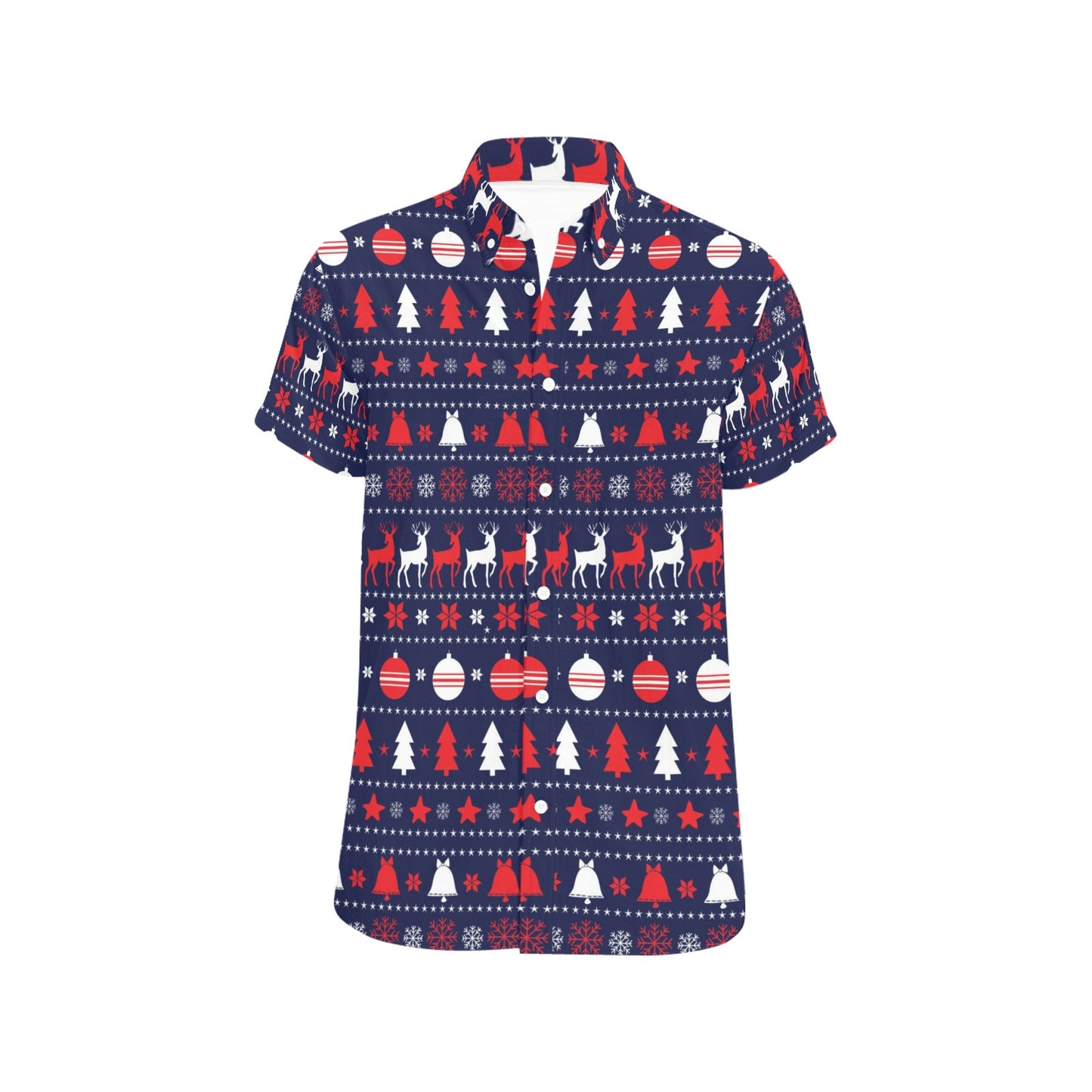 Reindeer Print Design LKS404 Men Short Sleeve Button Up Shirt