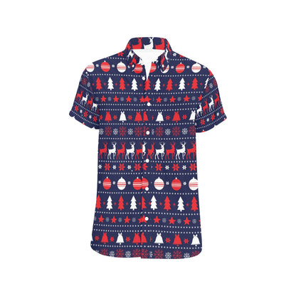 Reindeer Print Design LKS404 Men Short Sleeve Button Up Shirt