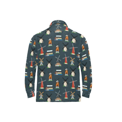 Windmill Pattern Print Design 04 Long Sleeve Polo Shirt For Men's