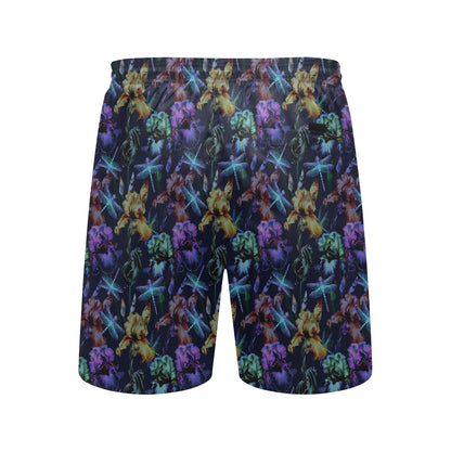 Dragonfly With Floral Print Pattern Men's Swim Trunks Beach Shorts