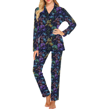 Dragonfly With Floral Print Pattern Women's Long Pajama Set