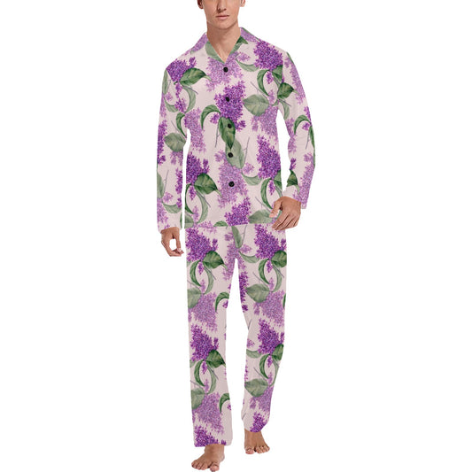 Lilac Pattern Print Design LI02 Men's Long Pajama Set