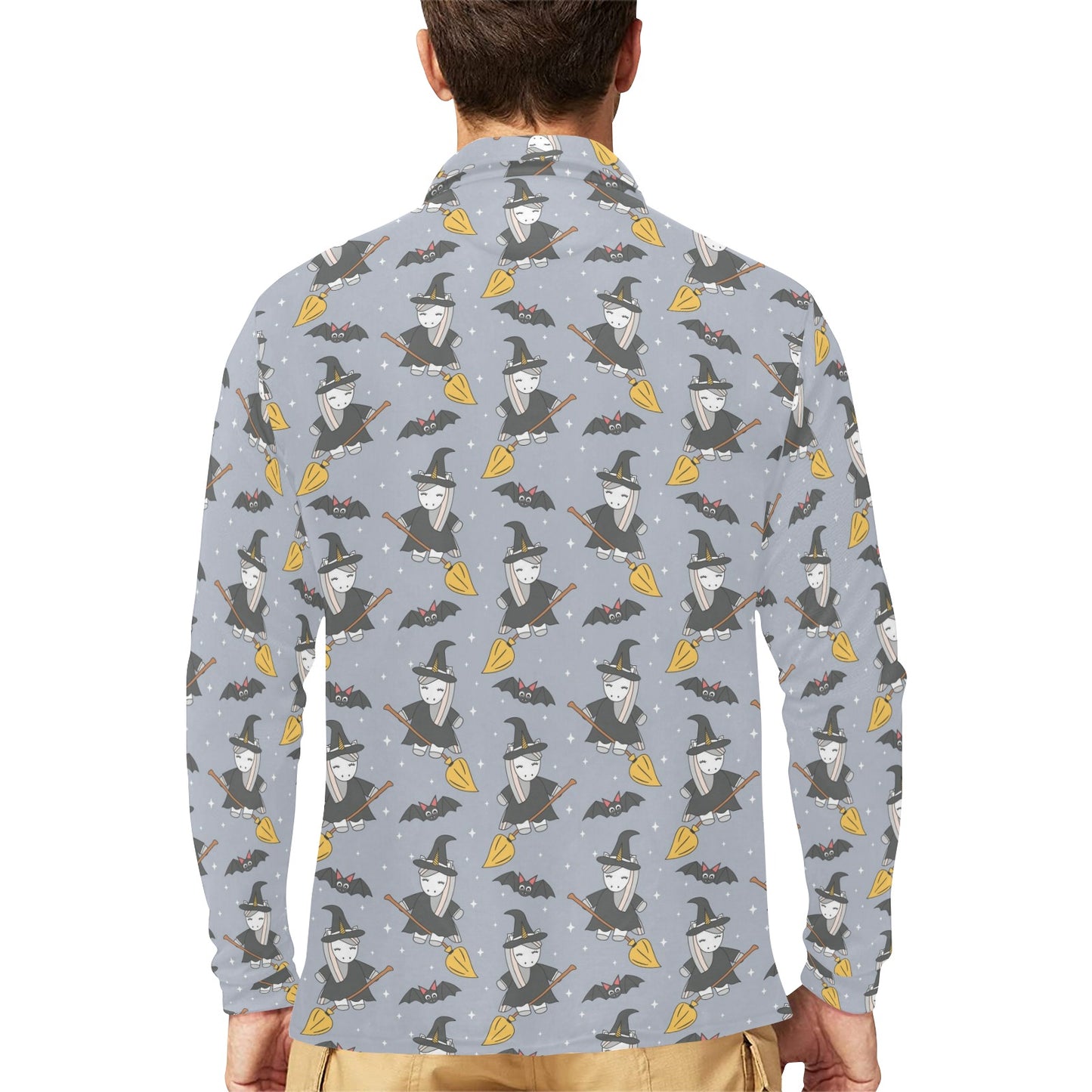 Witch Print Design LKS307 Long Sleeve Polo Shirt For Men's