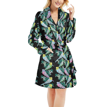Budgerigar Pattern Print Design 03 Women's Fleece Robe