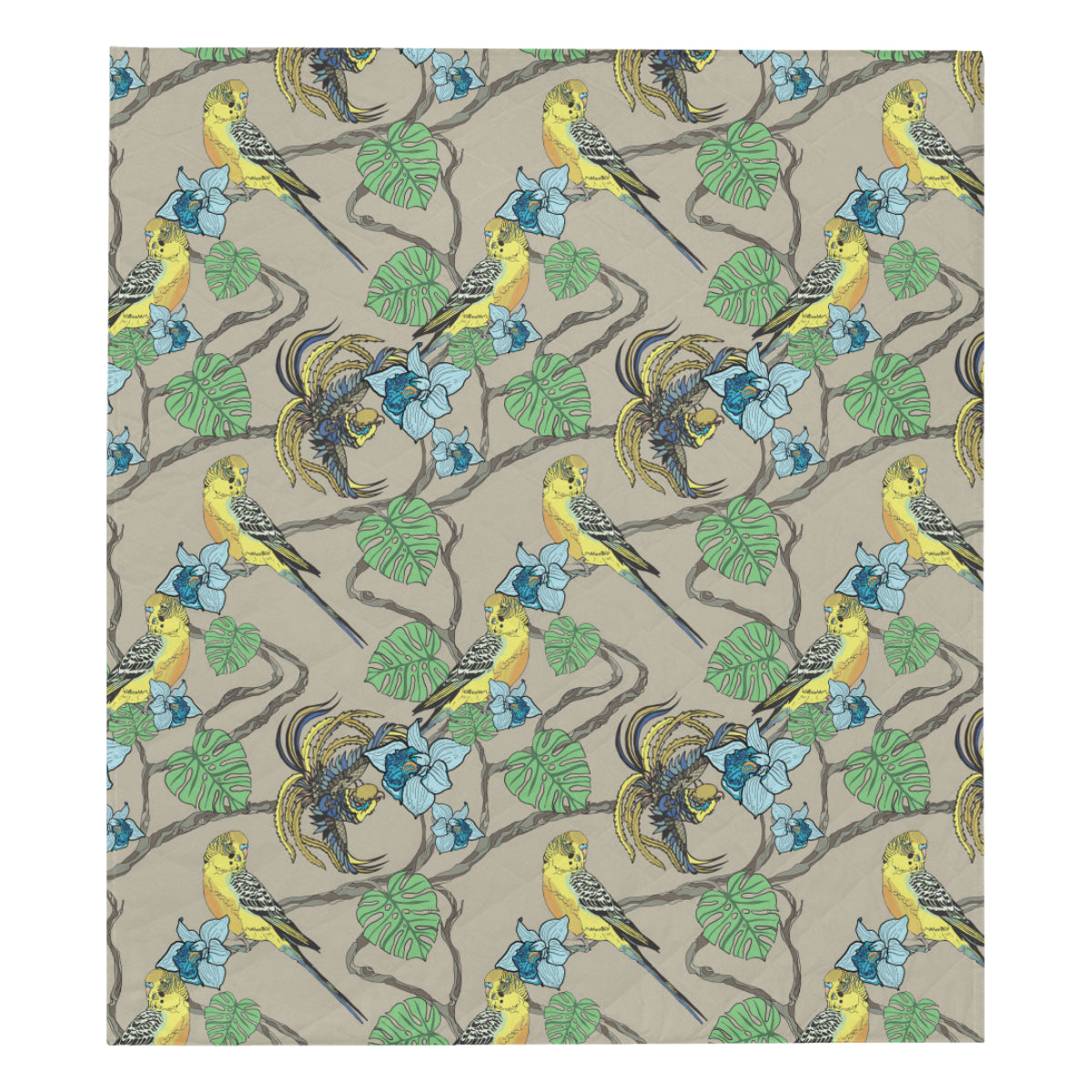 Parakeet Pattern Print Design A02 Premium Quilt