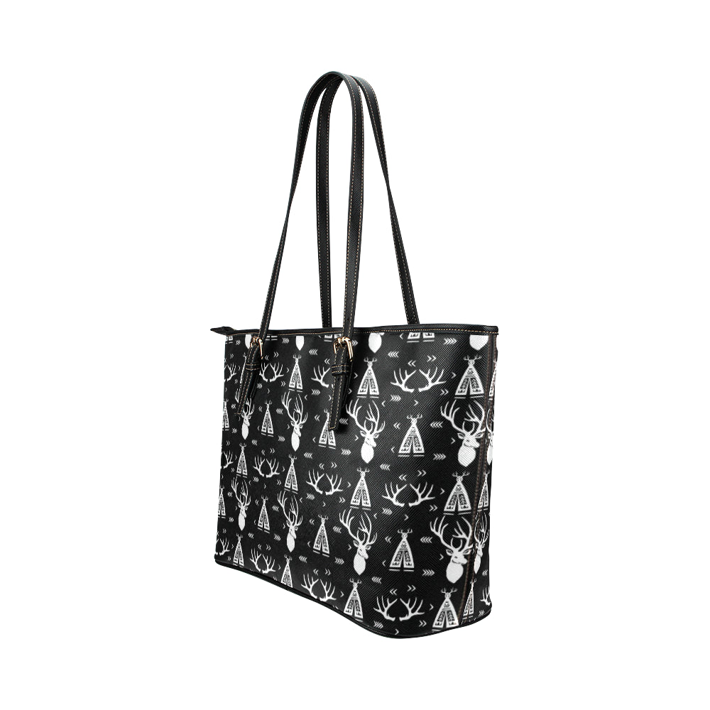 Deer Native Indian Print Pattern Leather Tote Bag