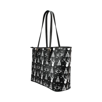 Deer Native Indian Print Pattern Leather Tote Bag
