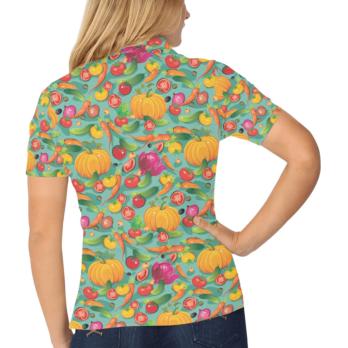Vegan Colorful Themed Design Print Women's Polo Shirt