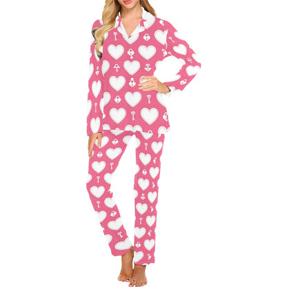 Heart Key Pattern Print Design HE09 Women's Long Pajama Set