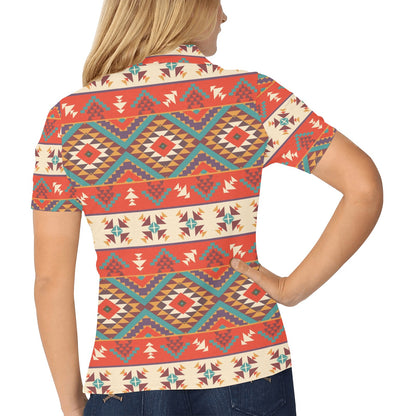 Aztec Red Print Pattern Women's Polo Shirt