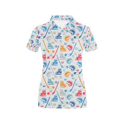 Hockey Equipment Print Design LKS301 Women's Polo Shirt