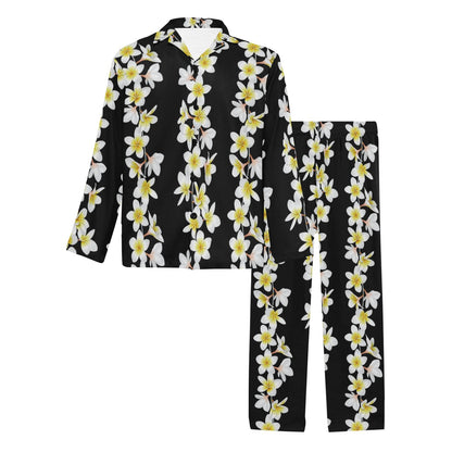 White Plumeria Pattern Print Design PM08 Men's Long Pajama Set