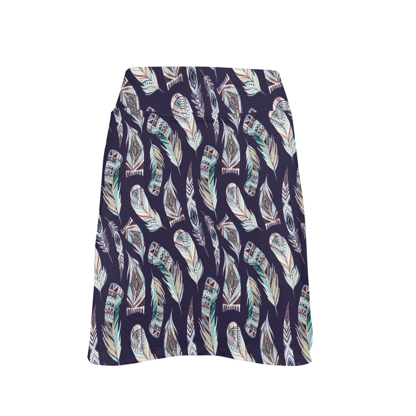 Feather Vintage Boho Design Print 17" Golf & Pickleball Skort with Pockets