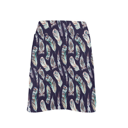 Feather Vintage Boho Design Print 17" Golf & Pickleball Skort with Pockets