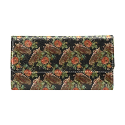 Horse Embroidery with Flower Design Women's Trifold Wallet