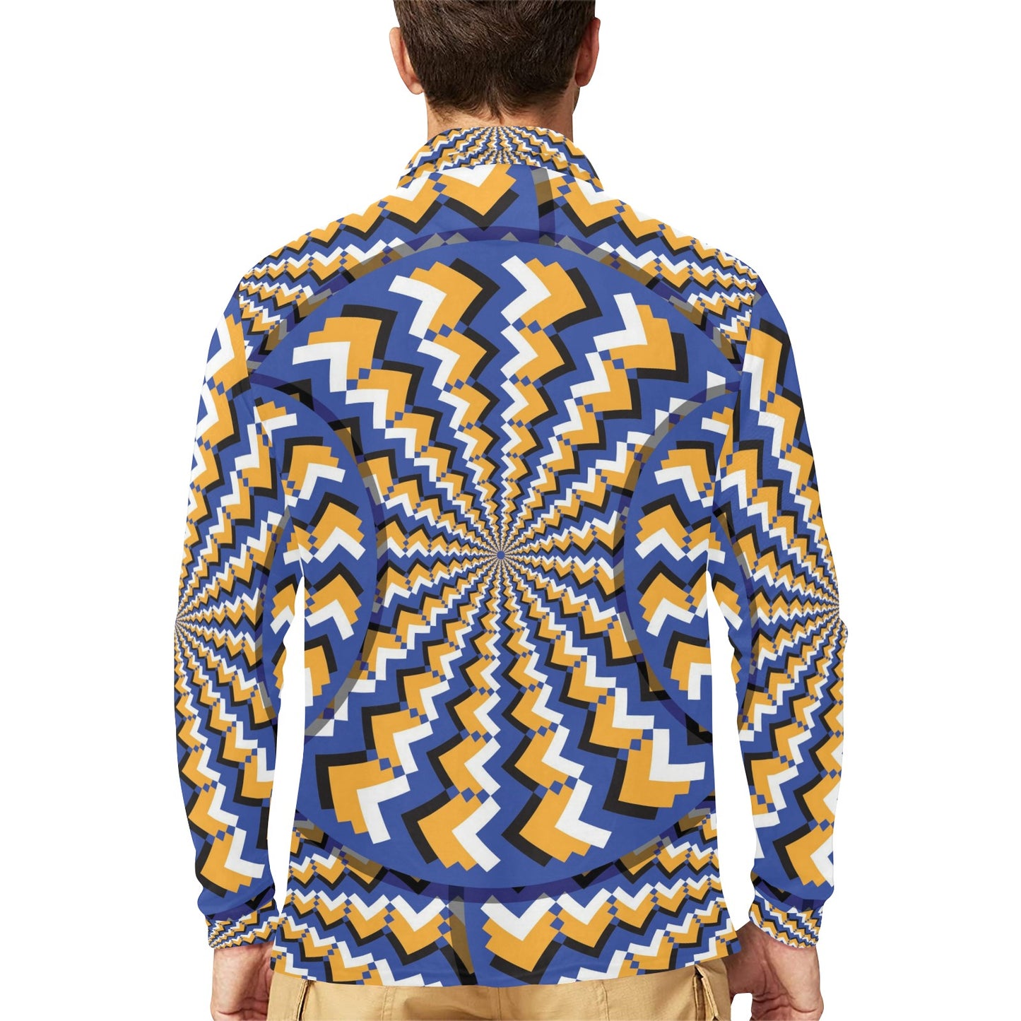 Optical illusion Pattern Print Design A01 Long Sleeve Polo Shirt For Men's