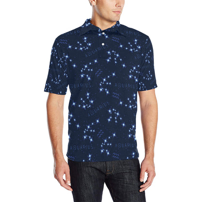 Aquarius Zodiac Pattern Print Design 02 Men Polo Shirt