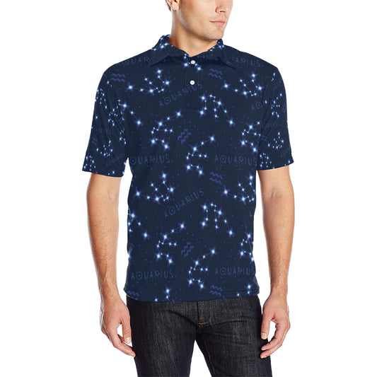 Aquarius Zodiac Pattern Print Design 02 Men Polo Shirt