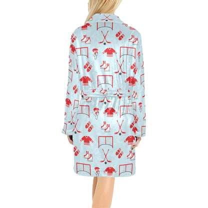 Hockey Red Equipment Print Design LKS305 Women's Fleece Robe