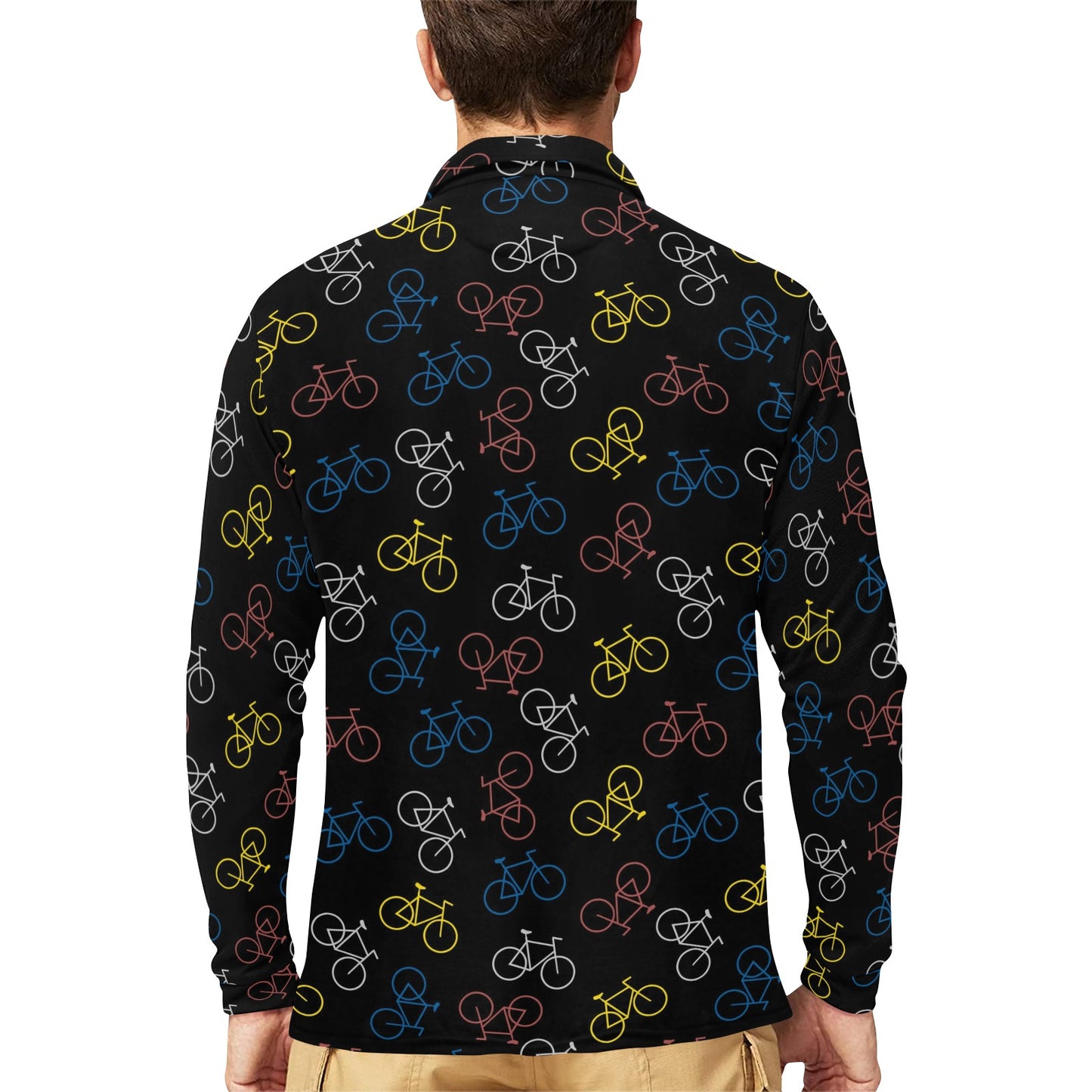Bicycle Pattern Print Design 03 Long Sleeve Polo Shirt For Men's