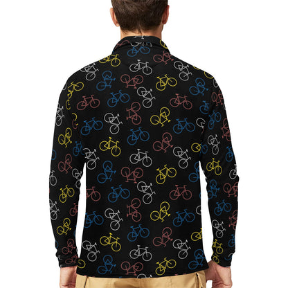 Bicycle Pattern Print Design 03 Long Sleeve Polo Shirt For Men's