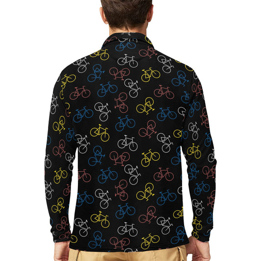 Bicycle Pattern Print Design 03 Long Sleeve Polo Shirt For Men's