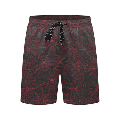 Spider Web Red Print Design LKS302 Men's Swim Trunks Beach Shorts