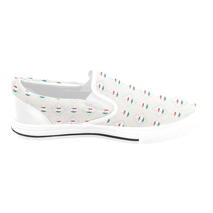 Sailboat Print Design LKS301 White Slip Ons Canvas Women's Shoes