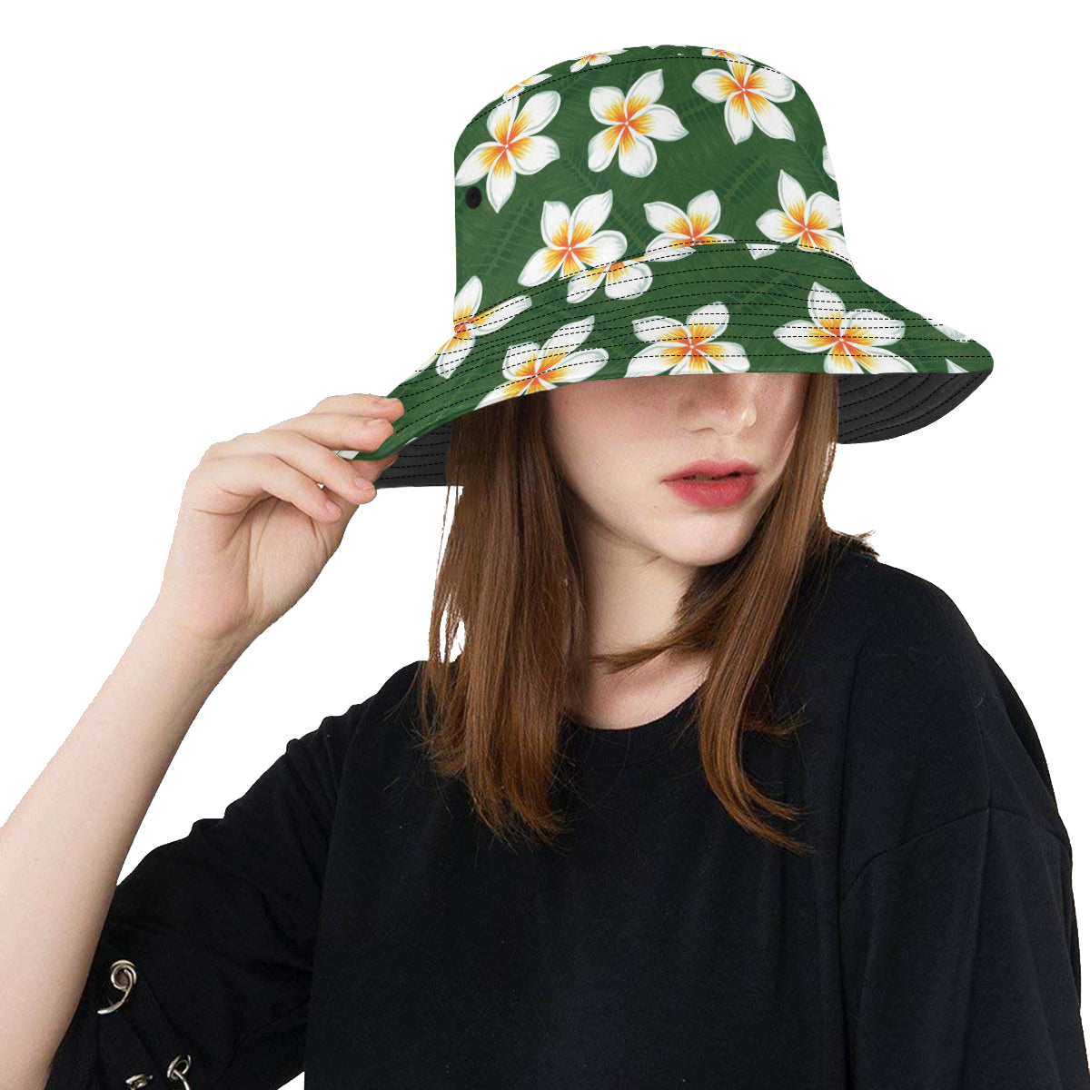 White Plumeria Pattern Print Design PM020 Unisex Bucket Hat
