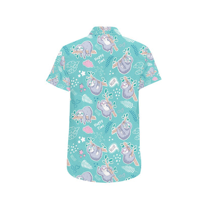 Sloth Print Design LKS309 Men Short Sleeve Button Up Shirt