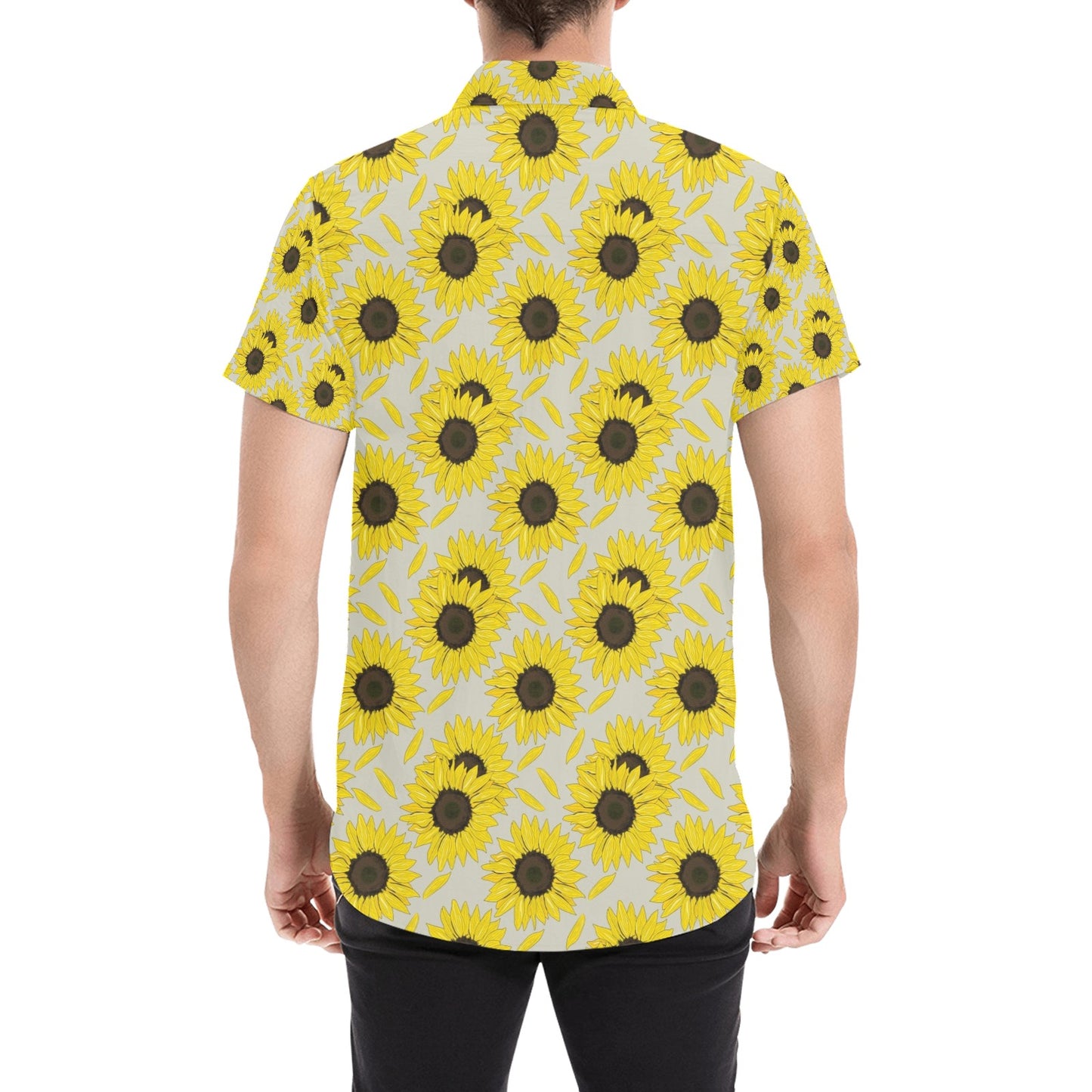 Sunflower Print Design LKS309 Men Short Sleeve Button Up Shirt