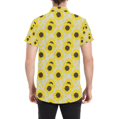 Sunflower Print Design LKS309 Men Short Sleeve Button Up Shirt
