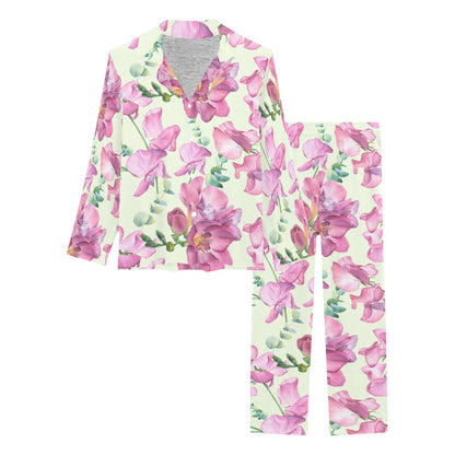 Peony Pattern Print Design PE011 Women's Long Pajama Set