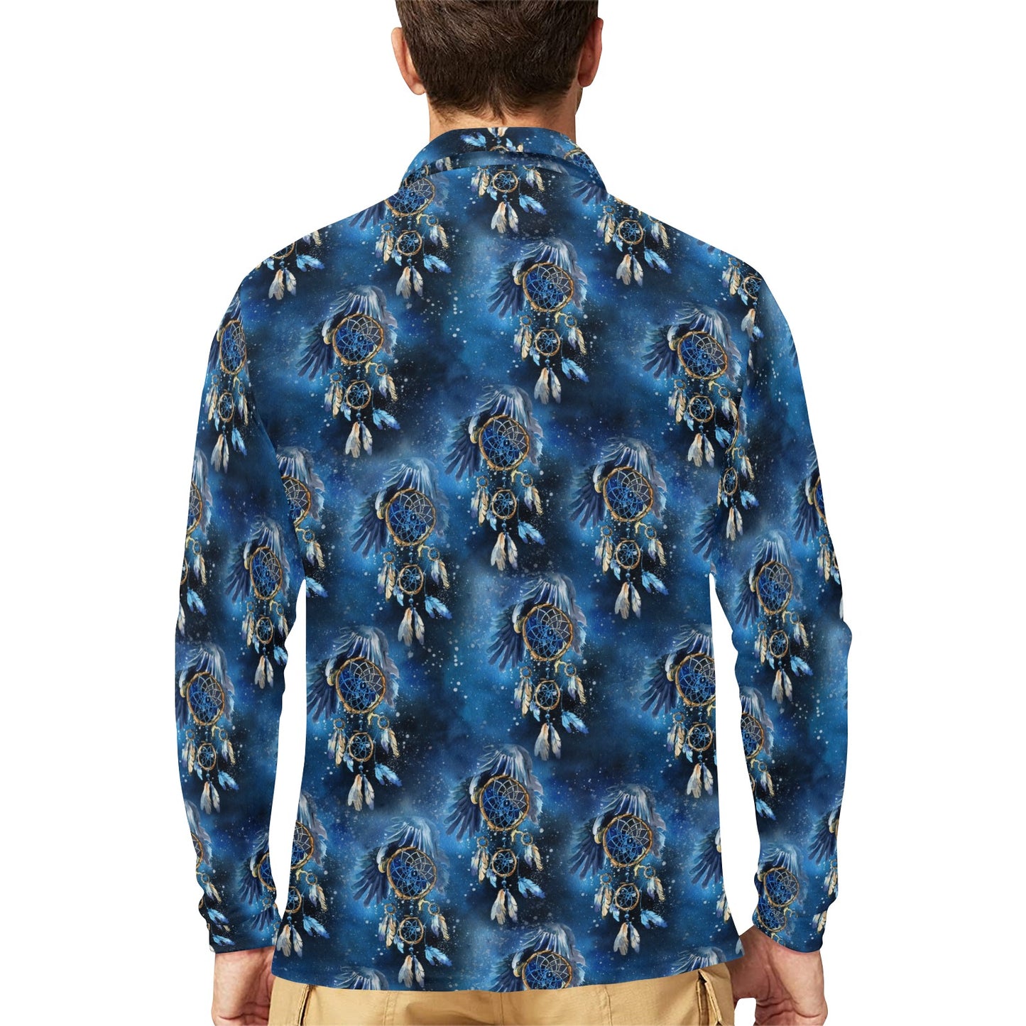 Eagles Dream Catcher Themed Long Sleeve Polo Shirt For Men's