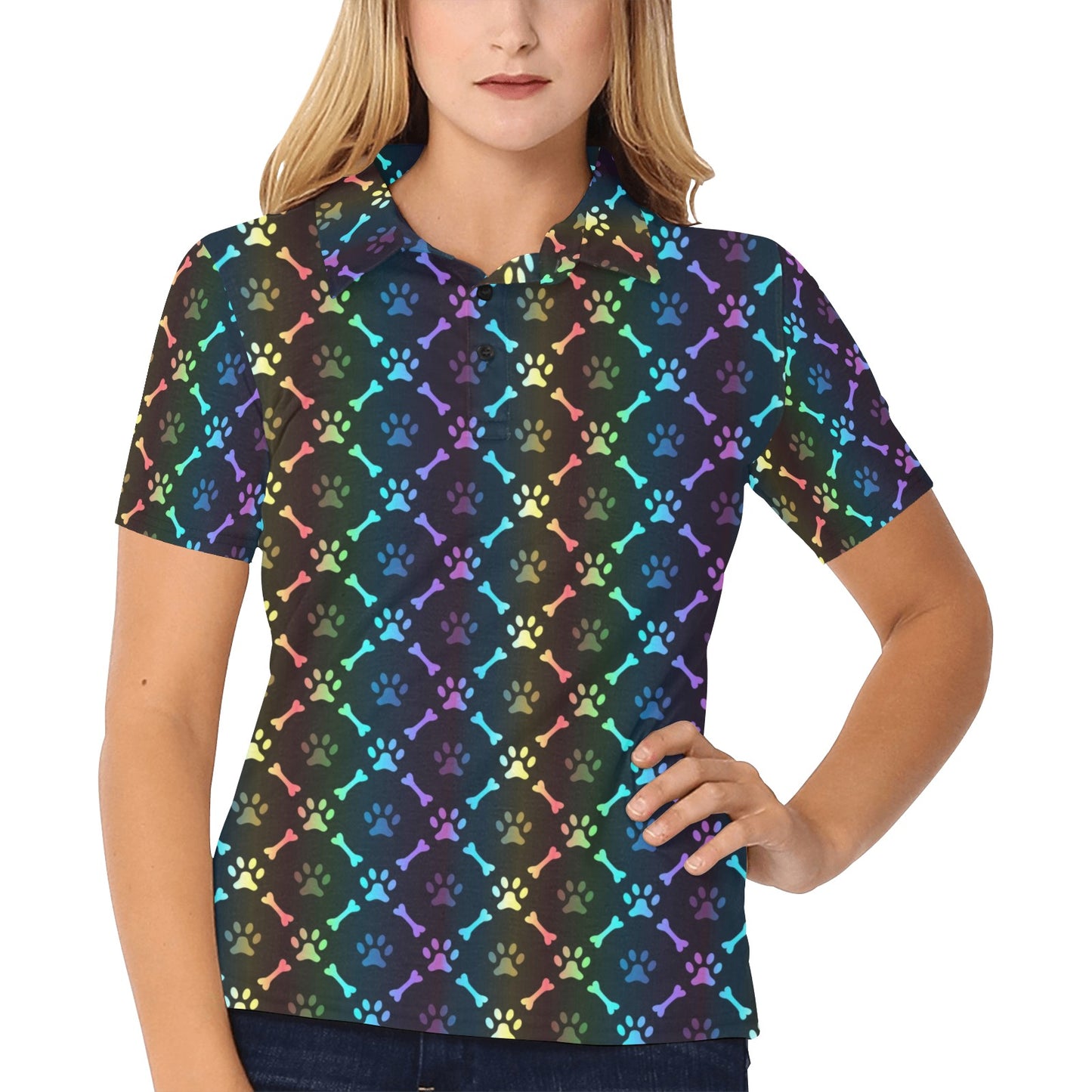 Paw Rainbow Print Women's Polo Shirt