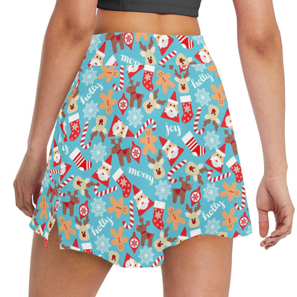 Santa Christmas Themed Print Design LKS306 17" Golf & Pickleball Skort with Pockets