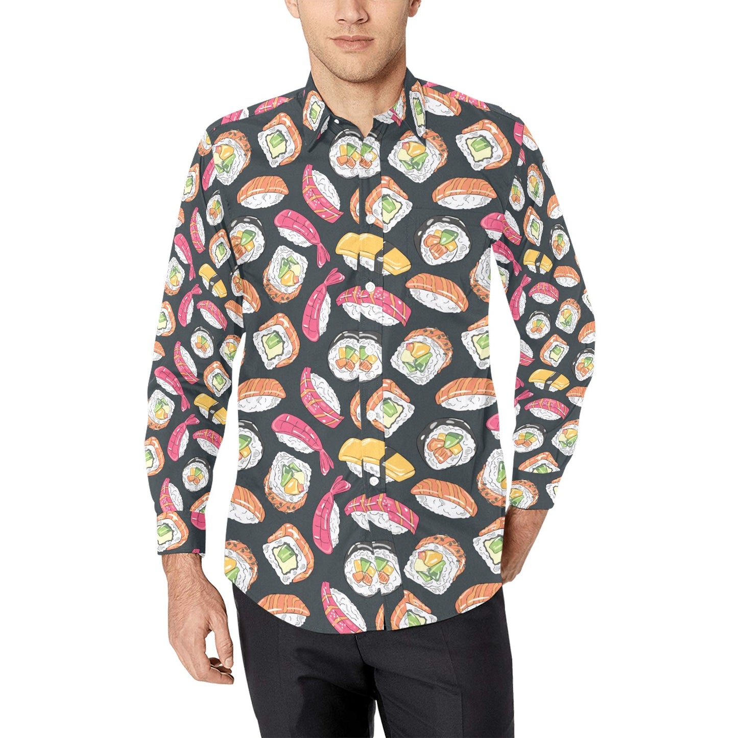 Sushi Print Design LKS306 Men's Long Sleeve Dress Shirt