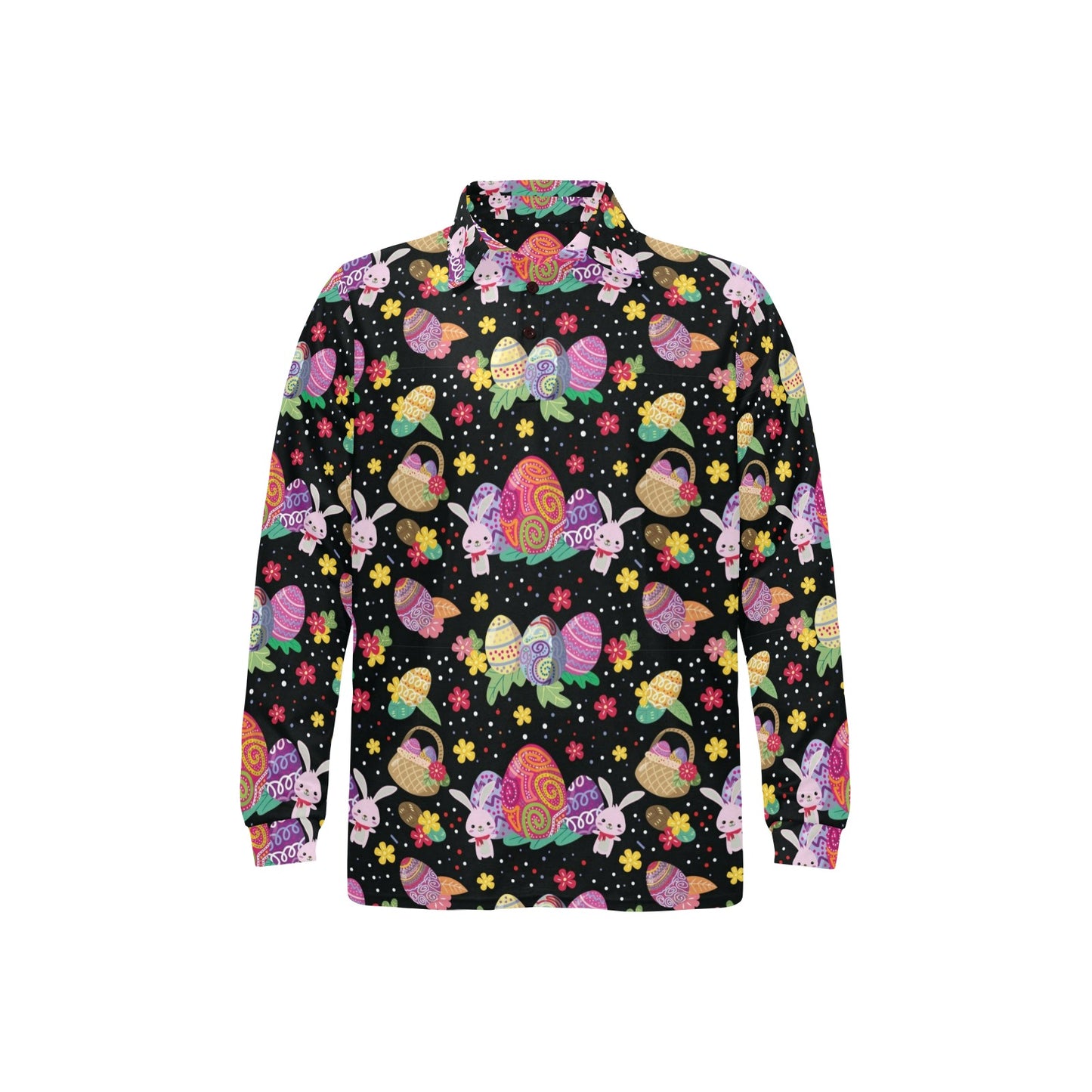 Easter Eggs Pattern Print Design RB06 Long Sleeve Polo Shirt For Men's