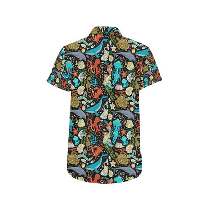 Underwater Animal Print Design LKS301 Men Short Sleeve Button Up Shirt