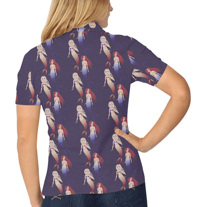 Mermaid Pattern Print Design 02 Women's Polo Shirt