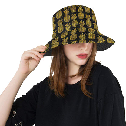 Gold Pineapple Pattern Print Design PP011 Unisex Bucket Hat