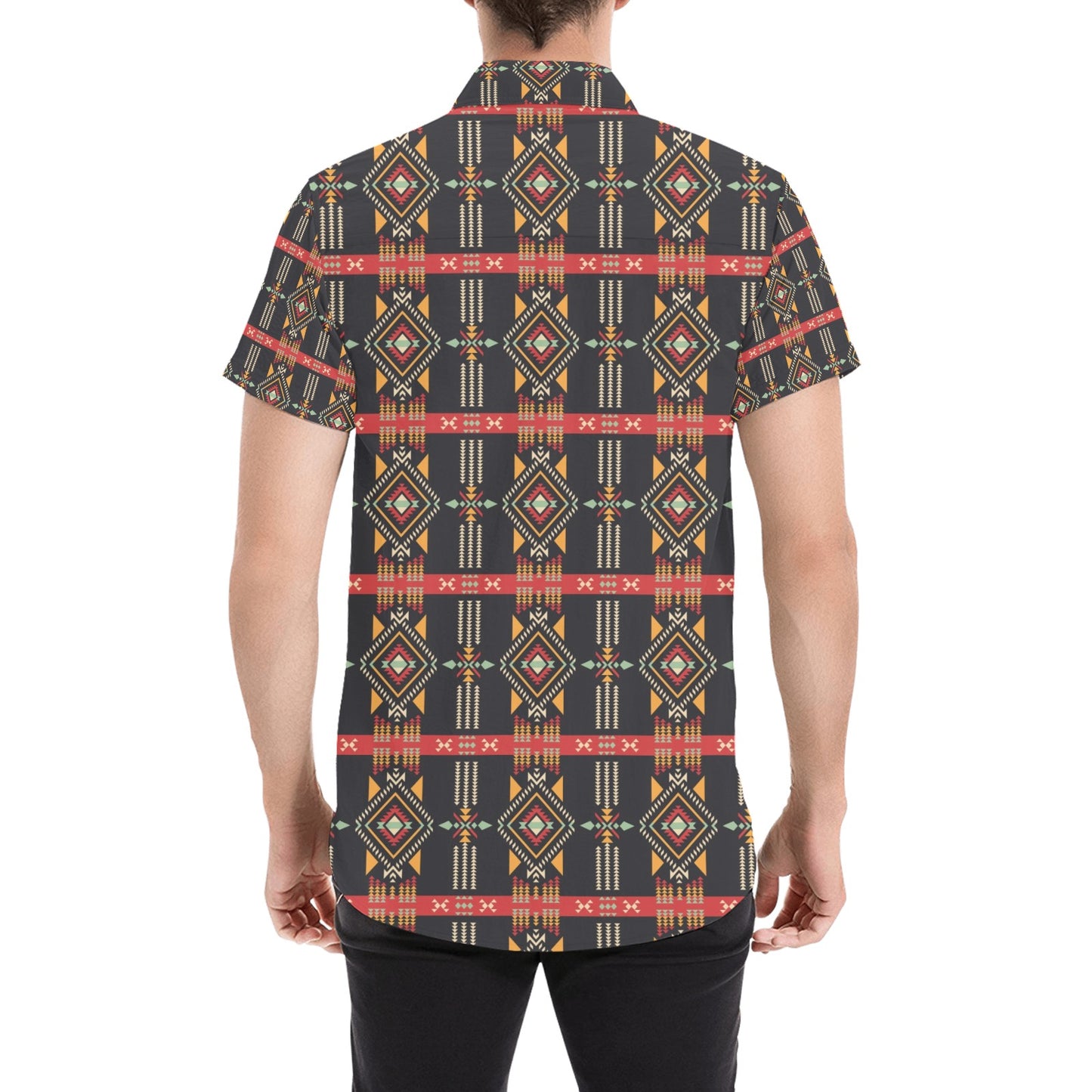 Southwest Pattern Print Design LKS303 Men Short Sleeve Button Up Shirt