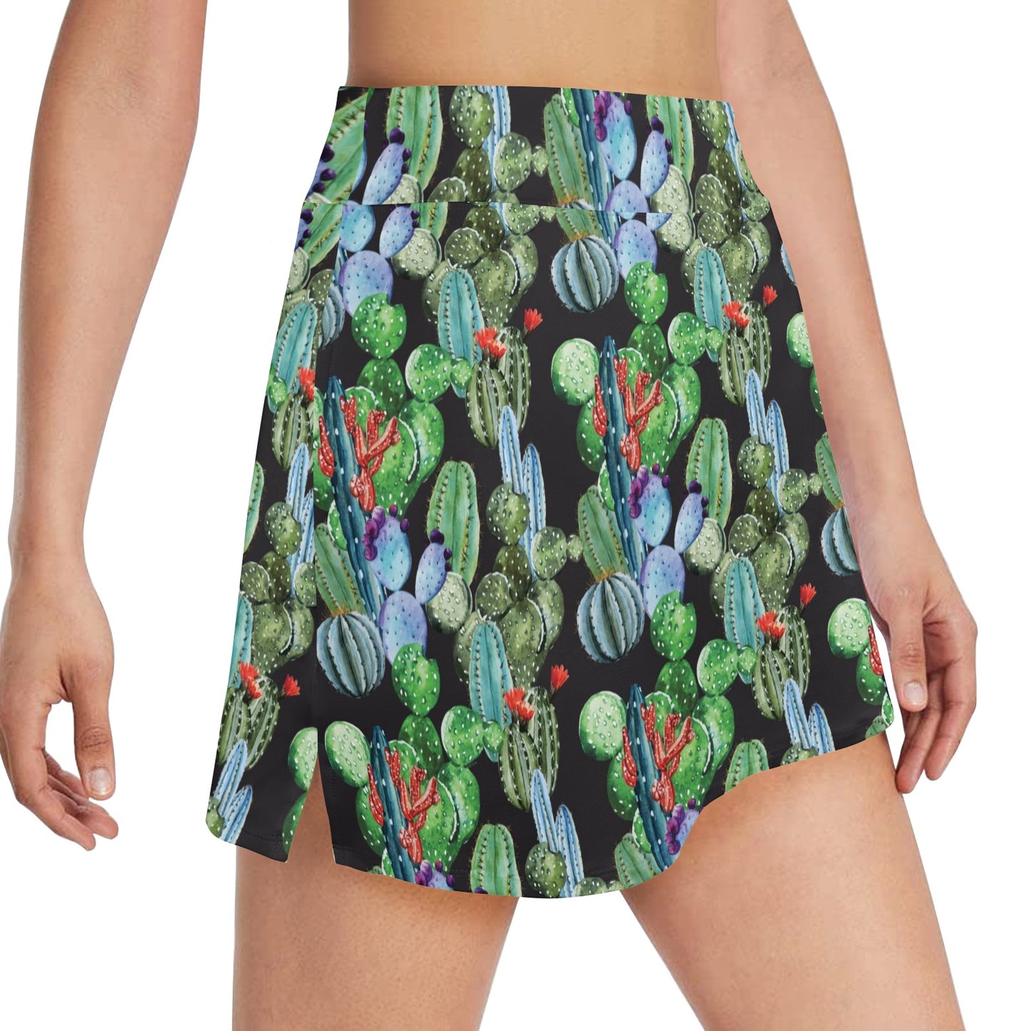 Cactus Watercolor Style Print Women's Golf Skirt with Pocket
